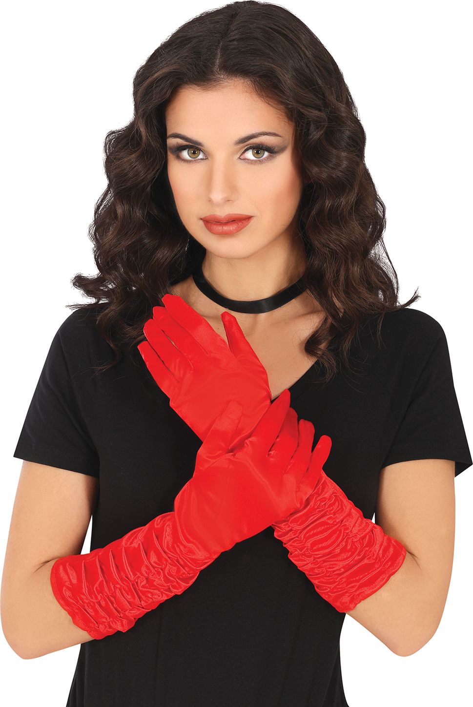 Rode Lange Gerimpelde Handschoenen