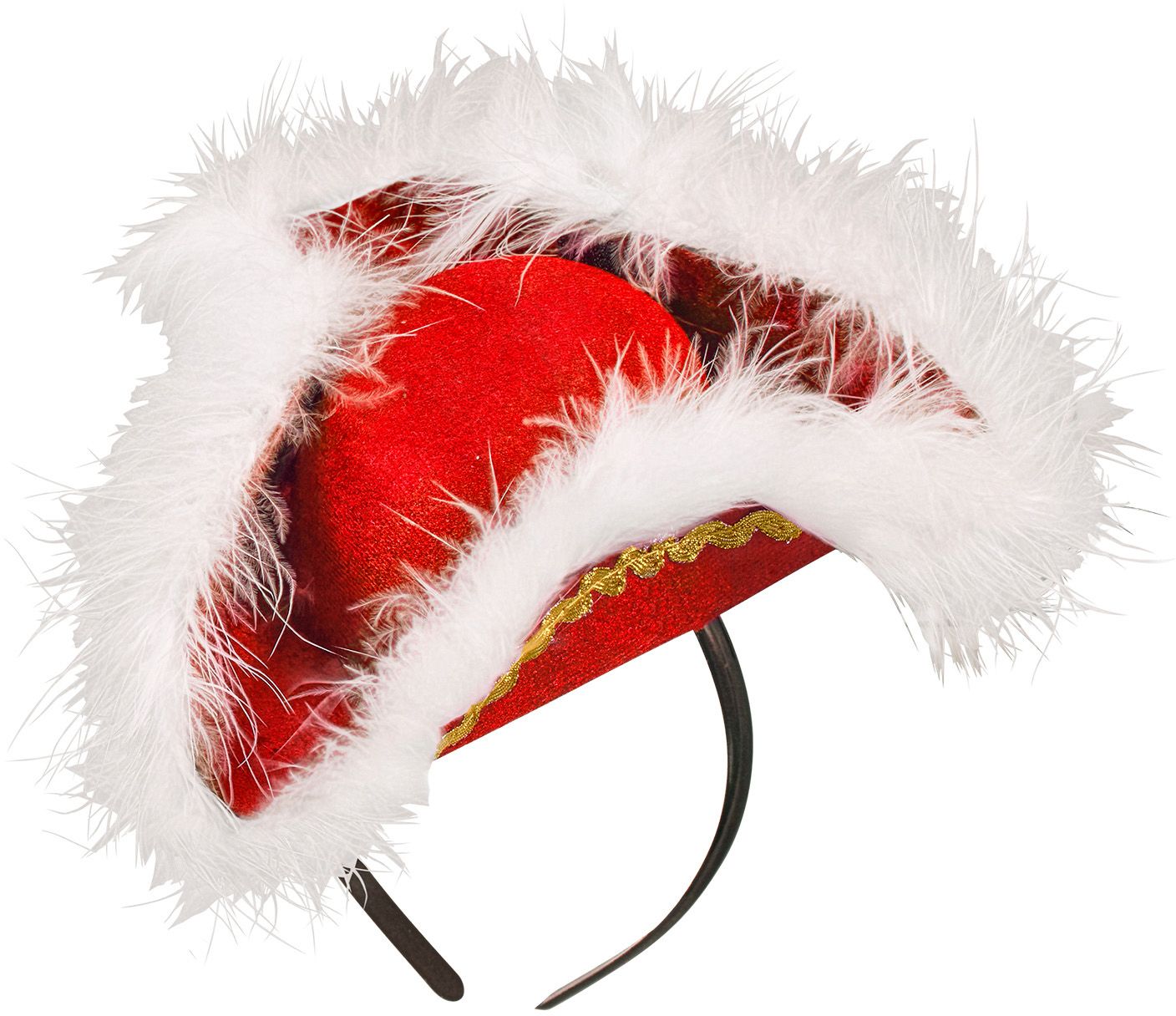 Rode mini tricorn hoed met marabou