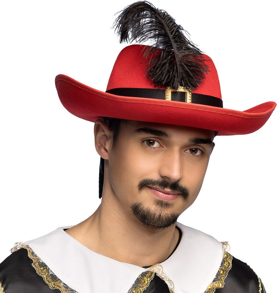 Rode Musketierhoed Met Zwarte Veer
