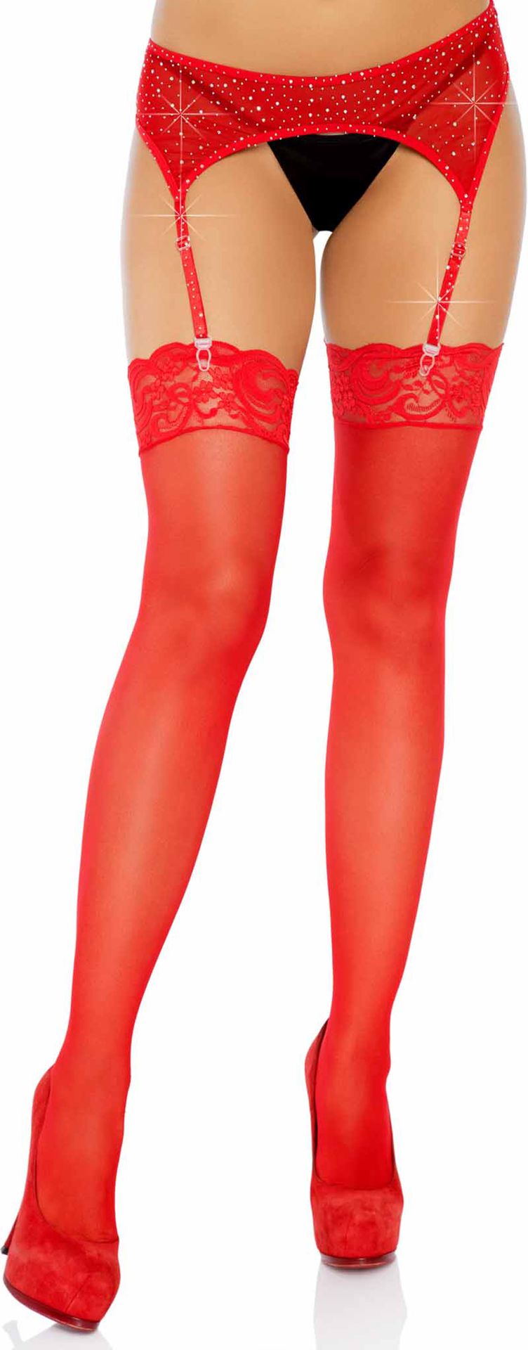Rode Nylon Transparante Kousen met Kanten Top