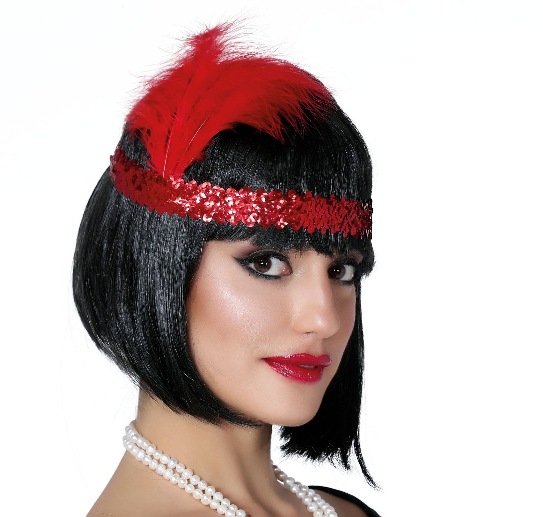mengsel Verbazing paars Rode pailletten hoofdband met veer | Carnavalskleding.nl
