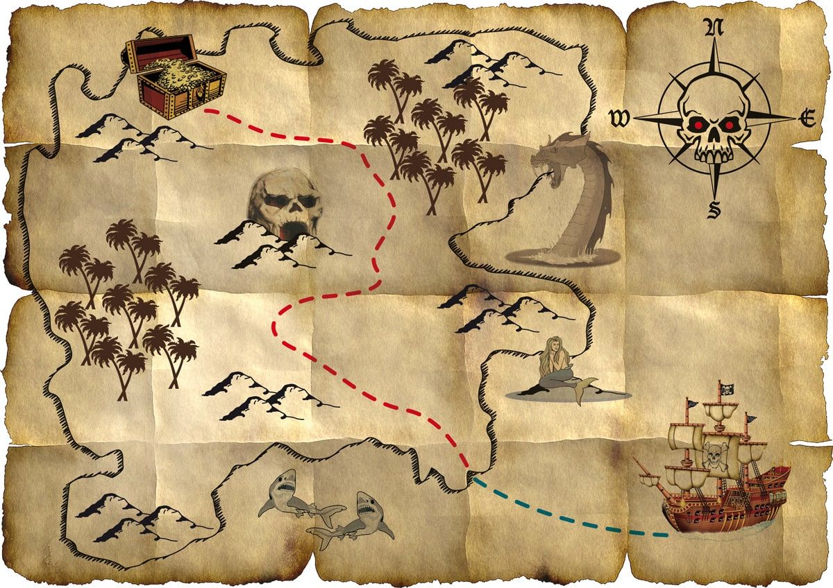Rode piraat schatkaarten 4 stuks