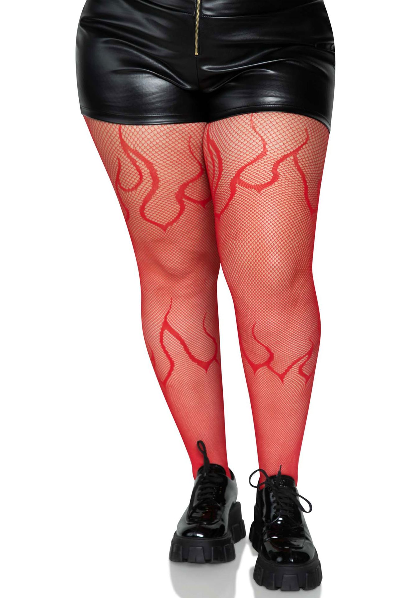 Rode Plus Size Net Panty met Vlammen Patroon