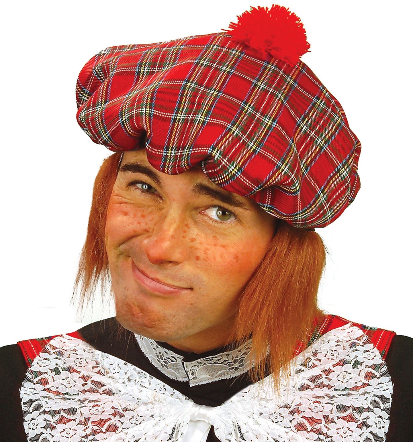 Rode Tartan Muts met Haar