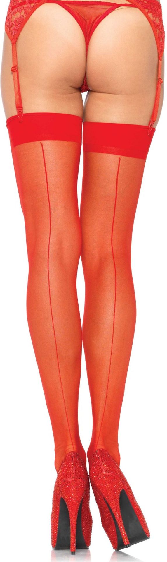 Rode Transparante Jarretel Kousen met Naad