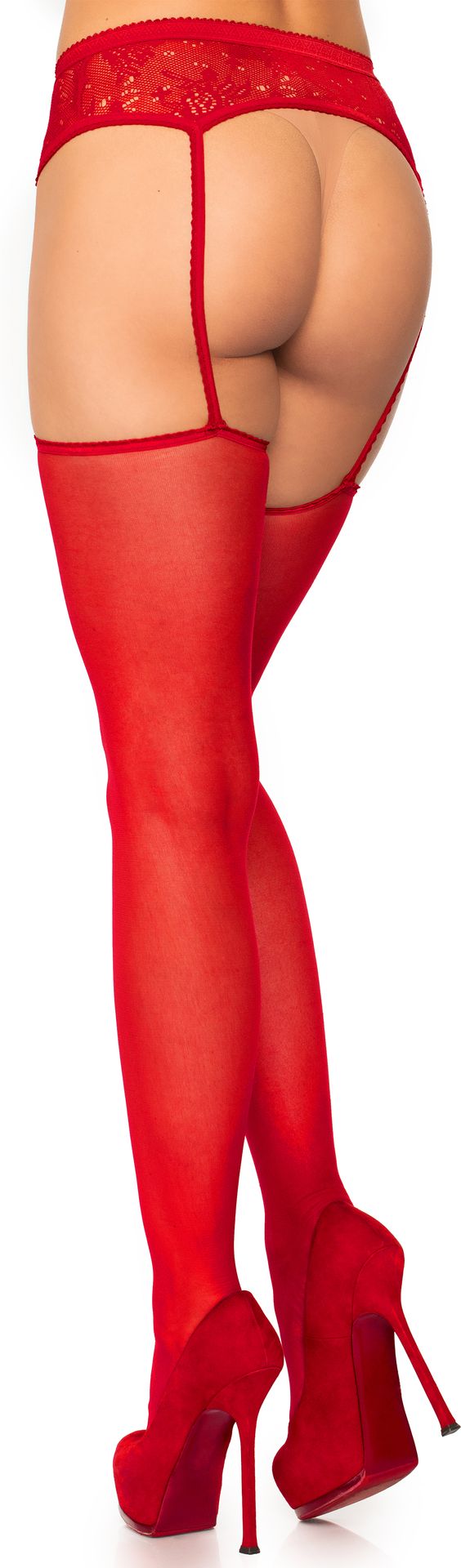 Rode Transparante Kousen met Aangehecht Jarretel