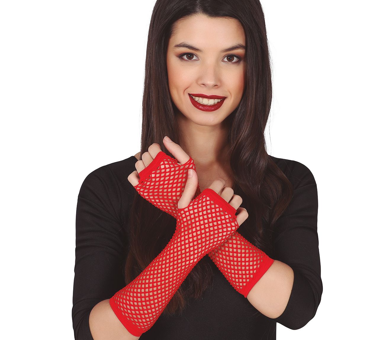 Rode vingerloze lange handschoenen