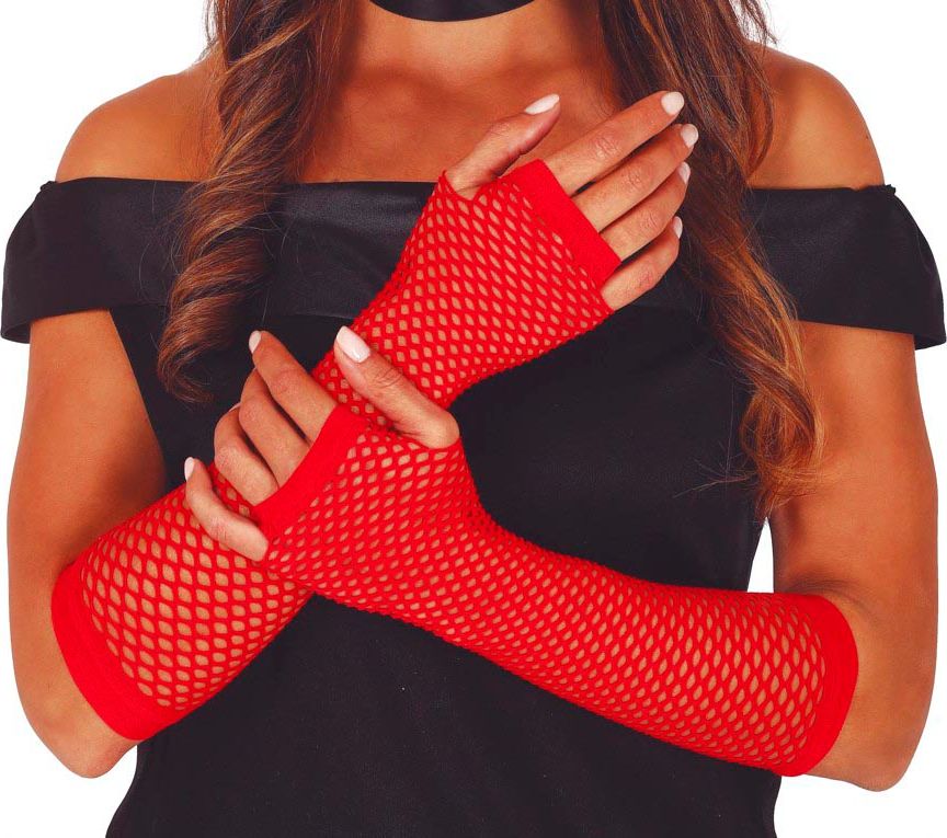 Rode Vingerloze Lange Handschoenen