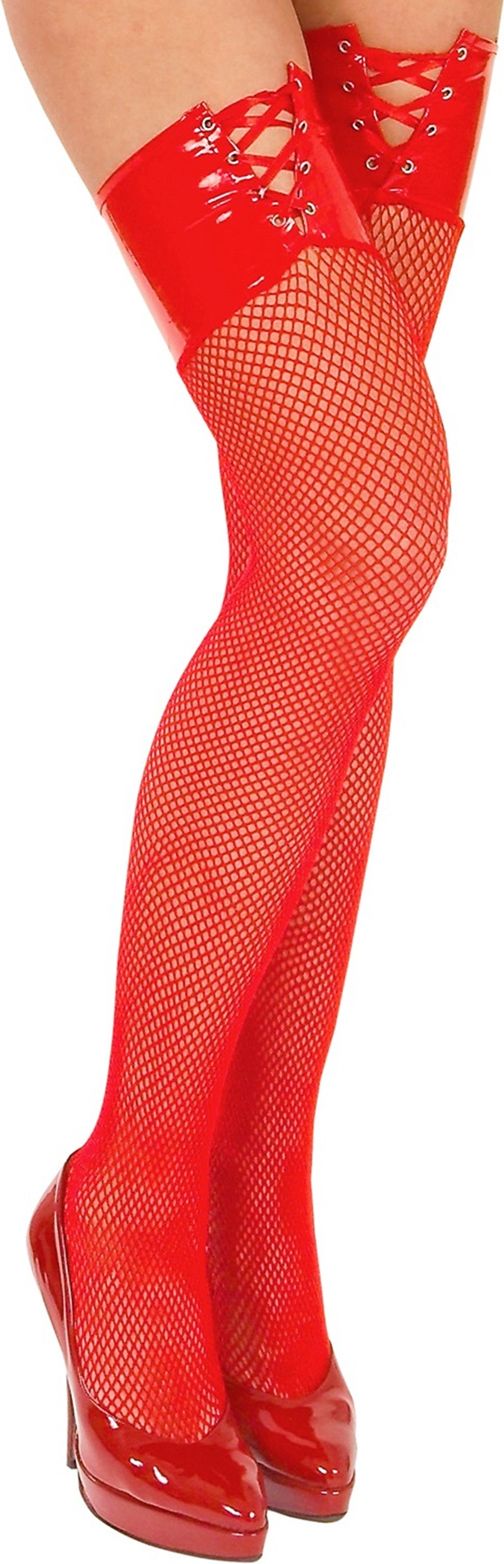Rode Visnet Kousen met Rode Vinyl Top