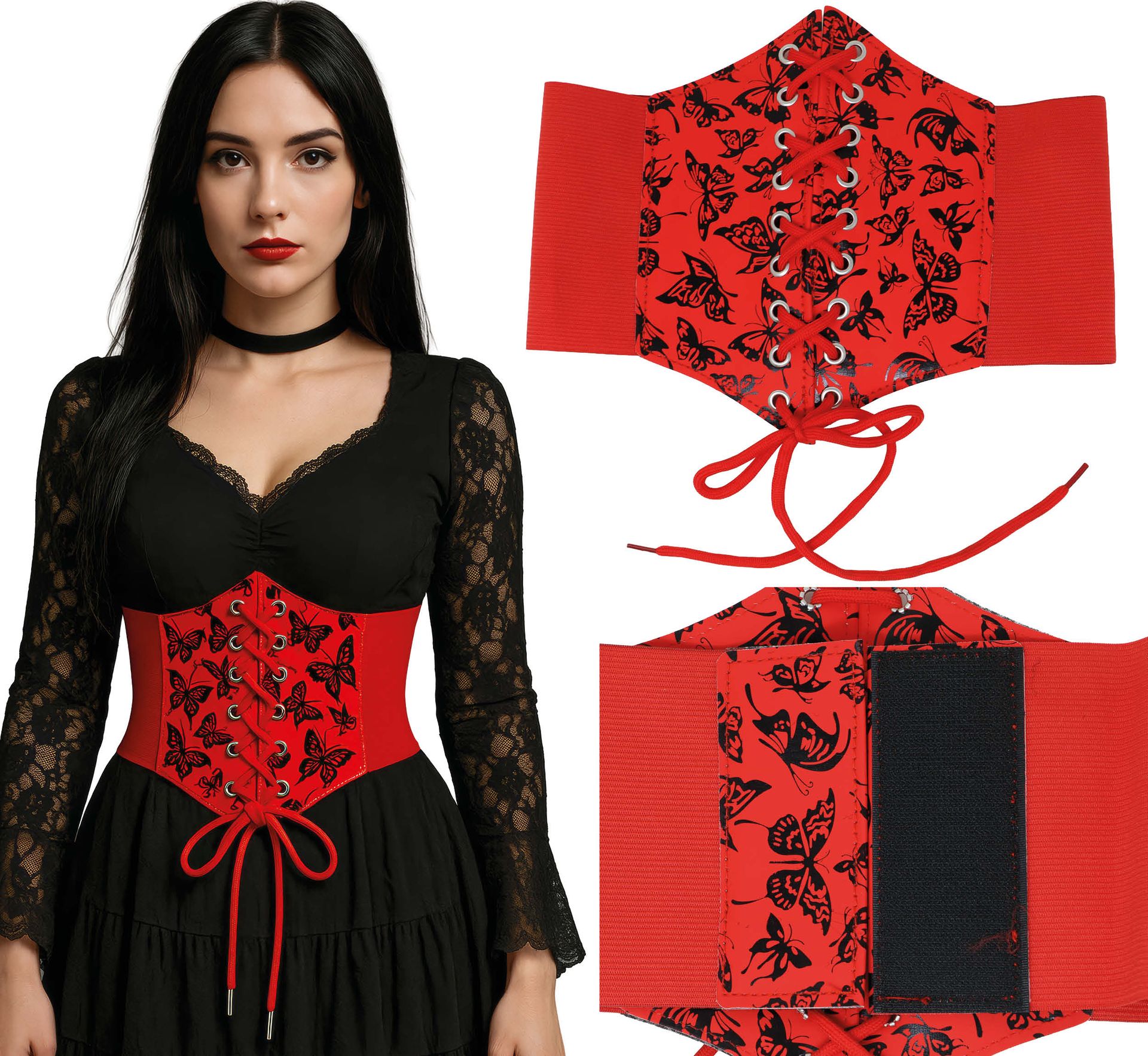Rood Corset met Zwarte Vlinders Dames