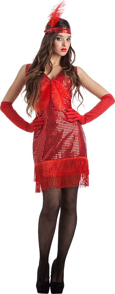 Rood Glitterkostuum met Franjes Dames