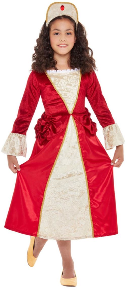 Rood goud middeleeuws kostuum meisjes