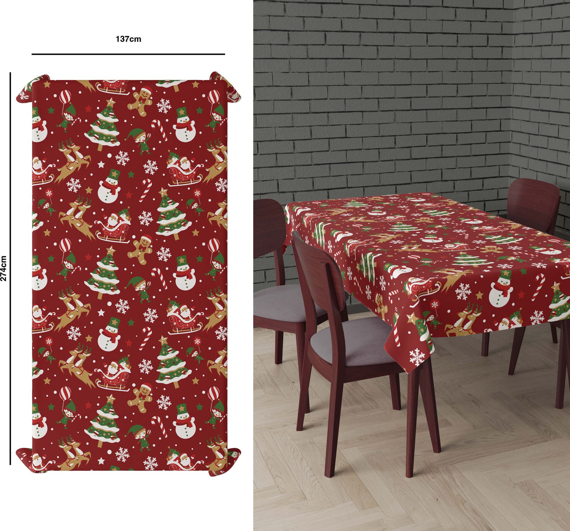 Rood Kerst Tafelkleed Klassieke Kerstfiguren