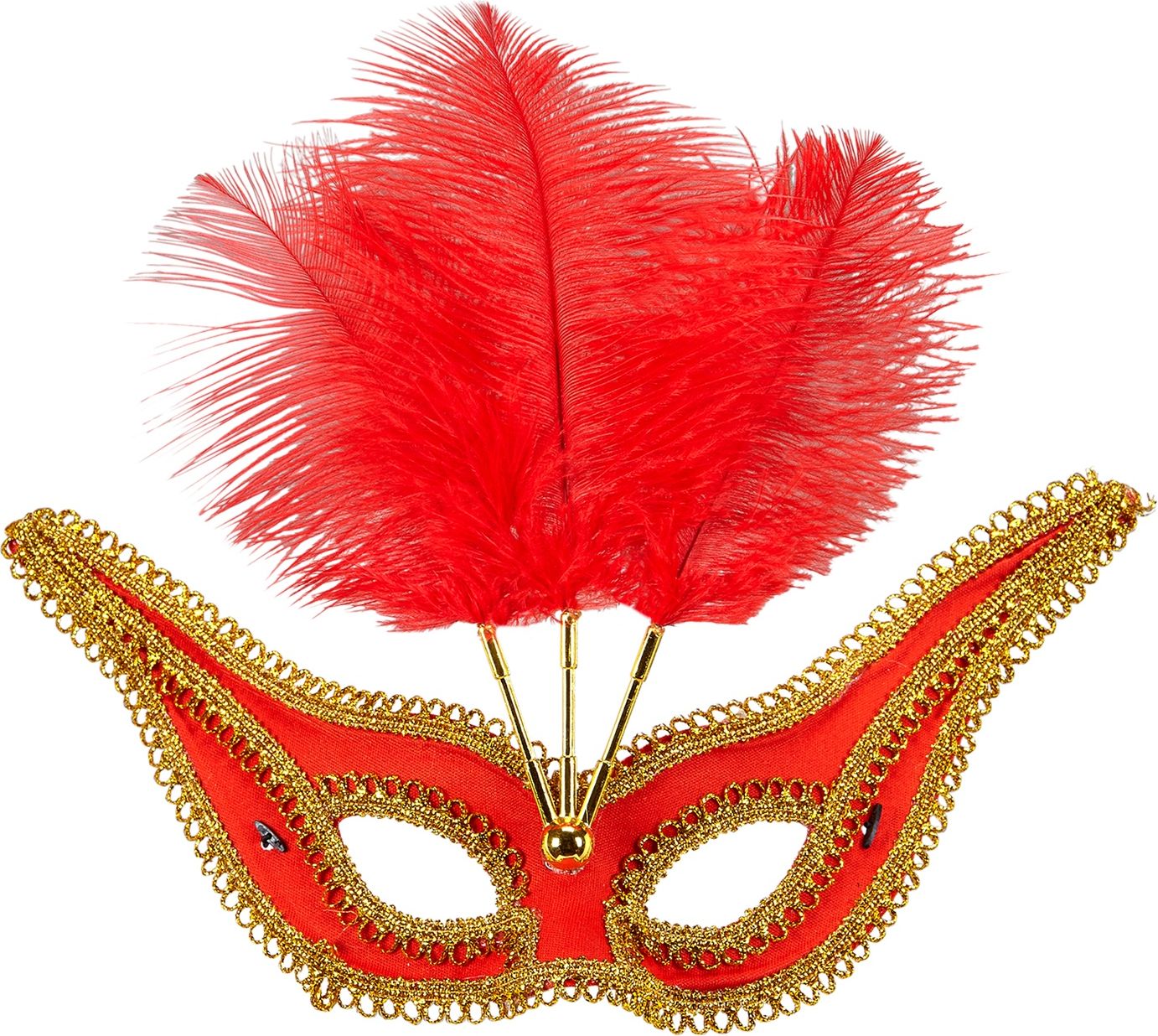 Rood Oogmasker met Gouden Rand en Veren