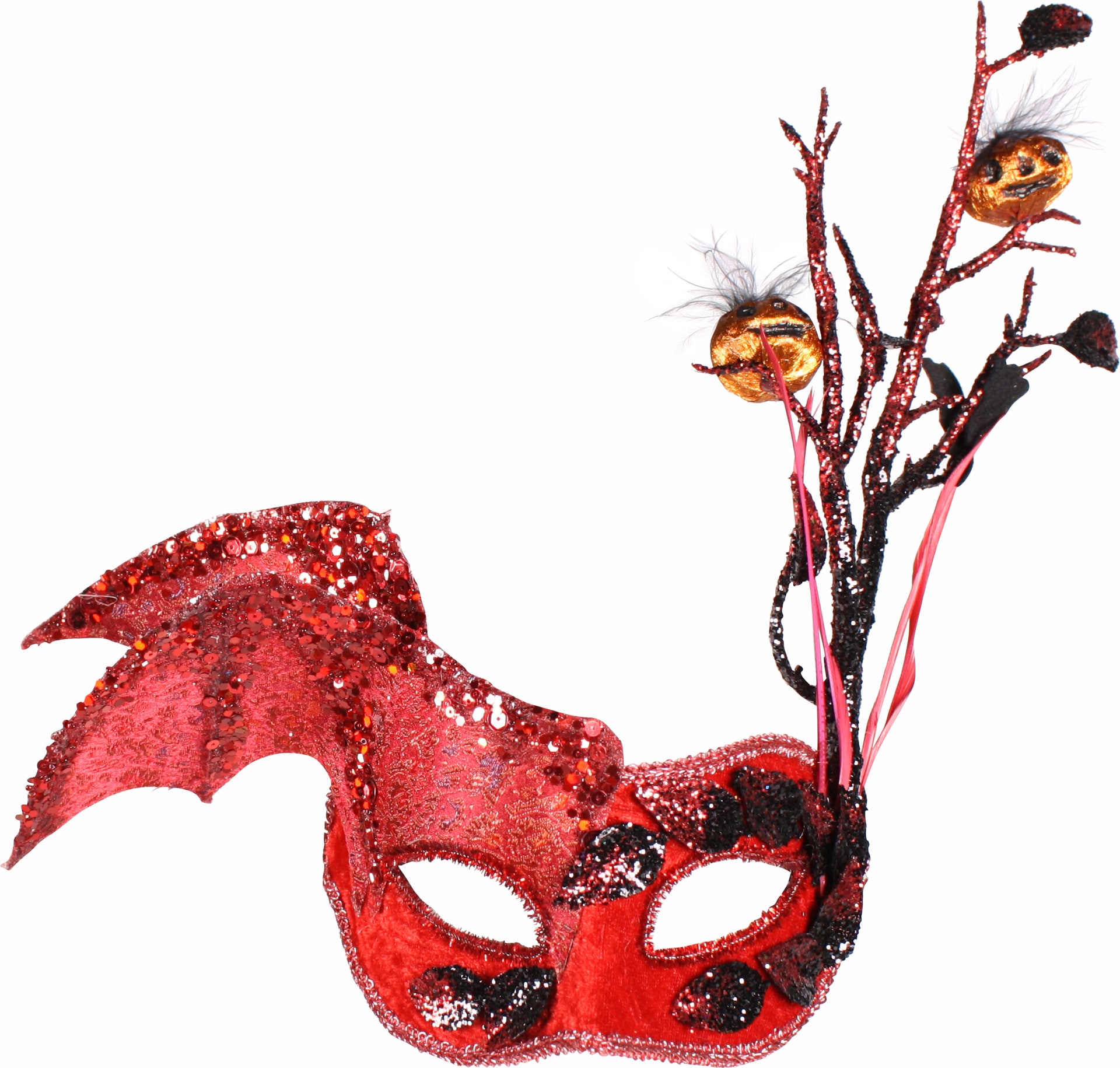 Rood Oogmasker met Pailletten en Vleermuisvleugel Halloween