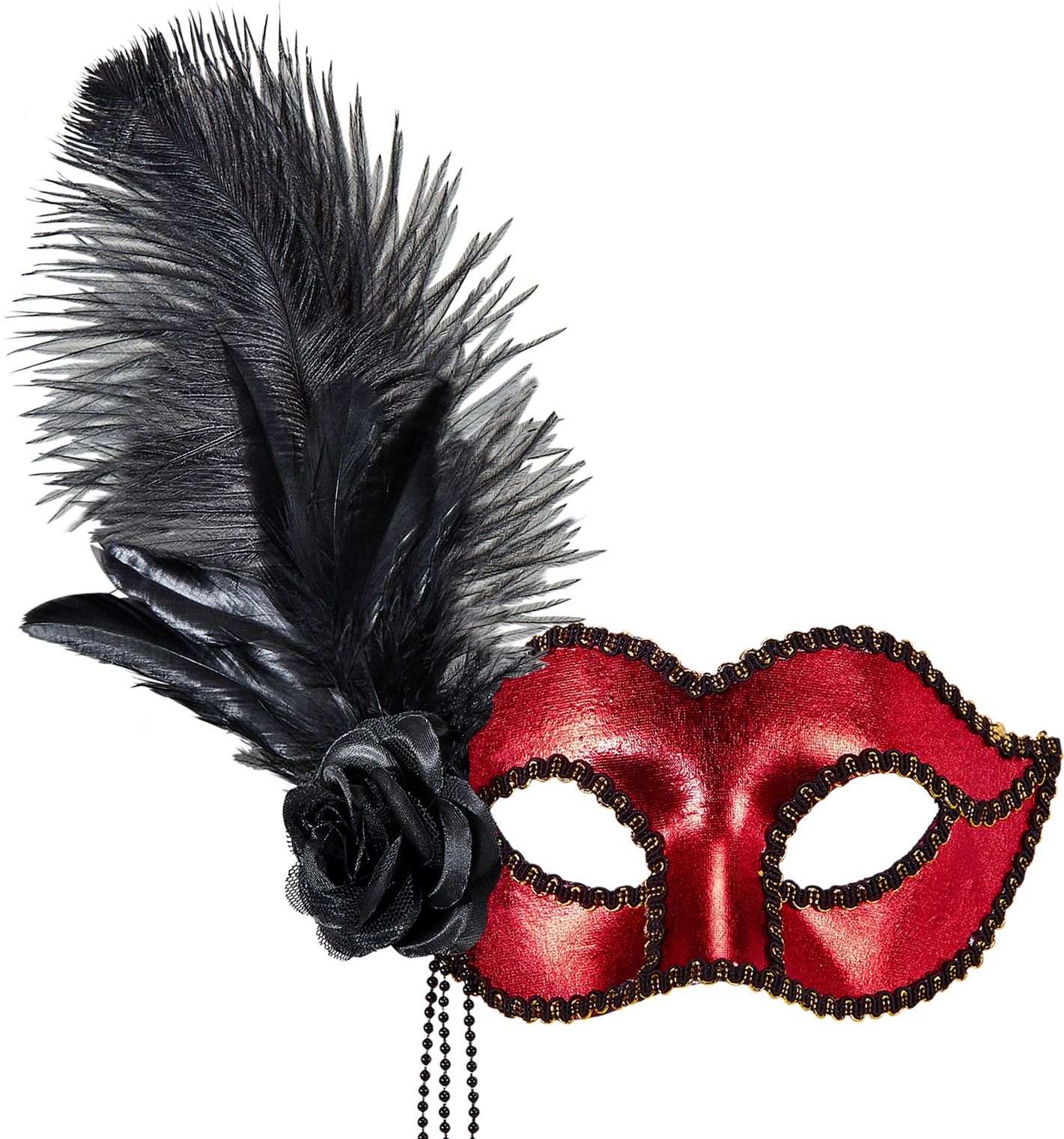 Rood Venetiaans Oogmasker met Roos en Veren