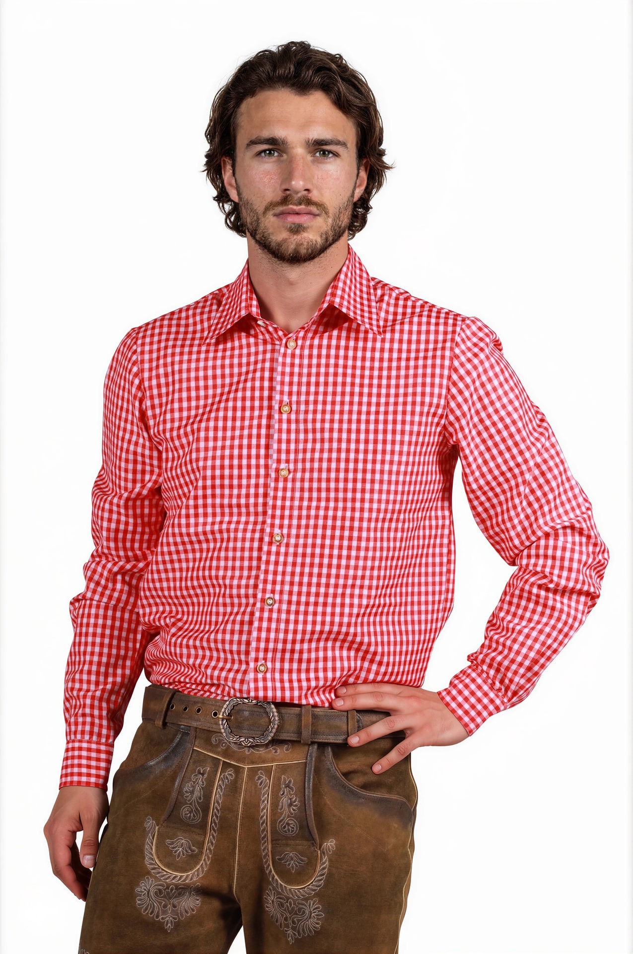 Rood Wit Tiroler Overhemd Heren Oktoberfest