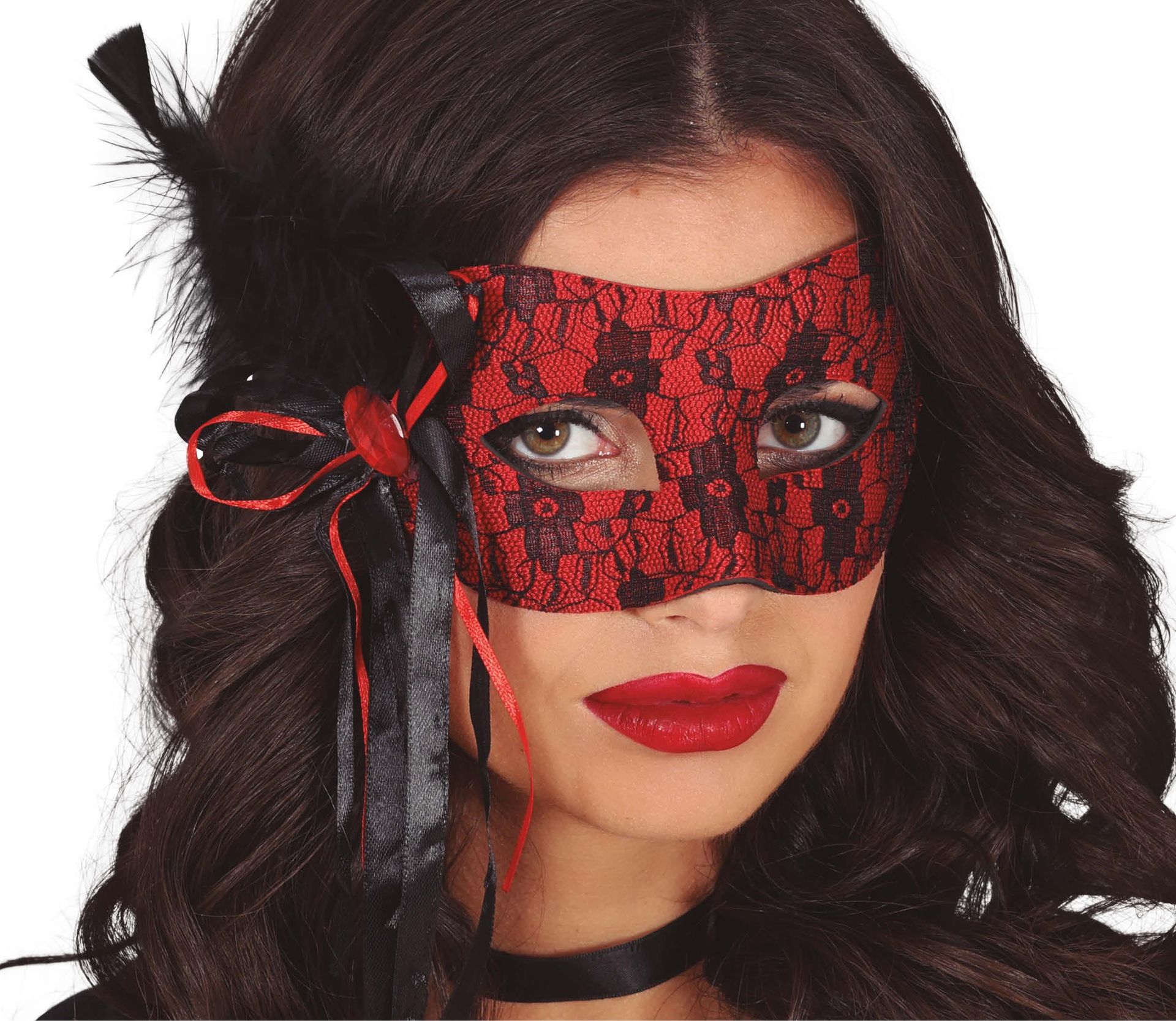 Rood Zwart Masker met Veer