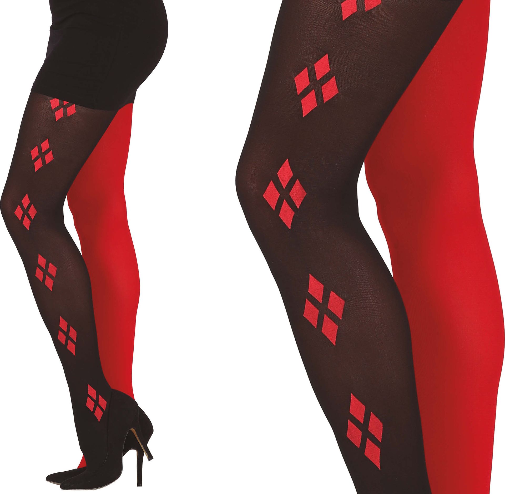 Rood Zwarte Harlekijn Panty Dames