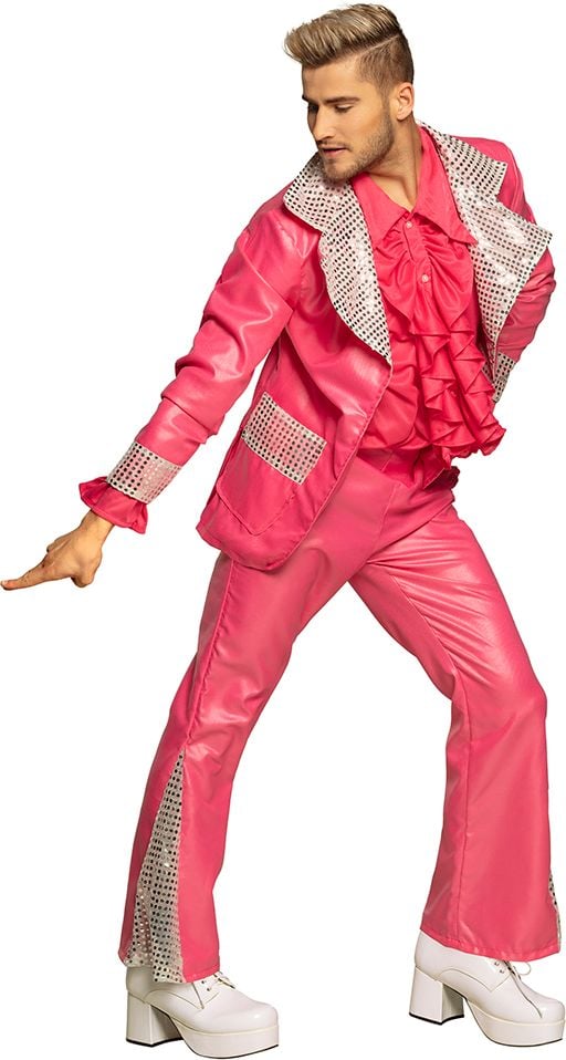 Roze disco king kostuum heren