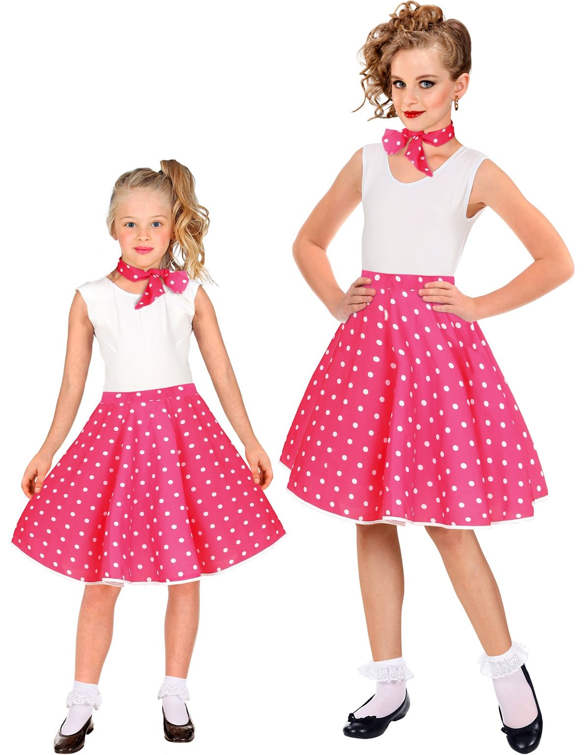 Roze Fifties Polkadot Rok en Sjaal Kind