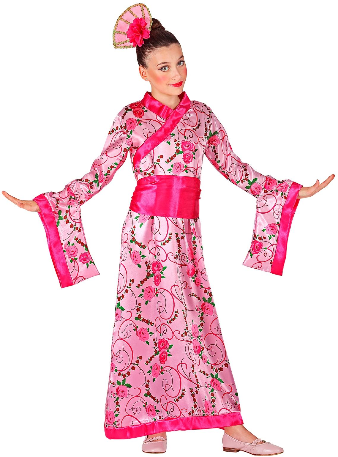 Roze geisha prinses jurk kind