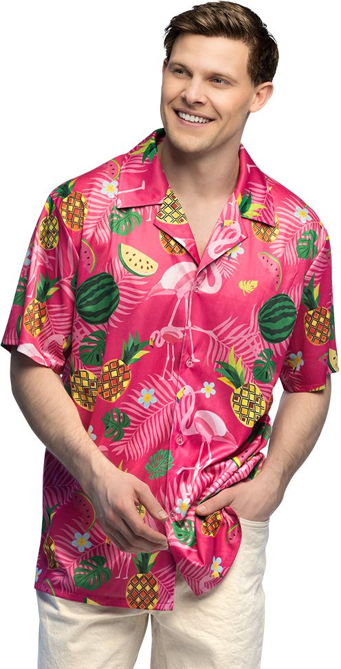 Roze Hawaii Blouse Ananas Watermeloen Heren Flamingo