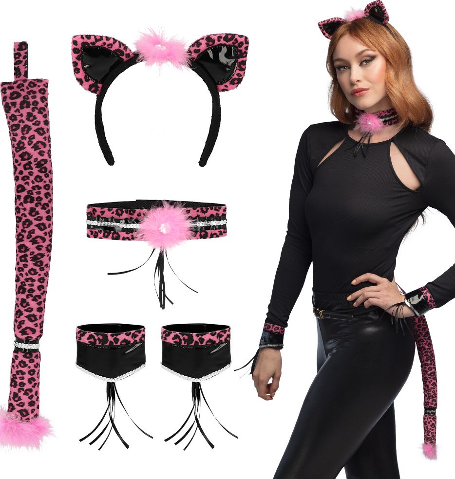 Roze Luipaard Accessoireset Dames 5-Delig