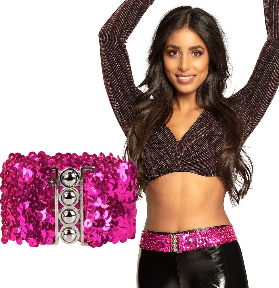 Roze Pailletten Riem Stretch