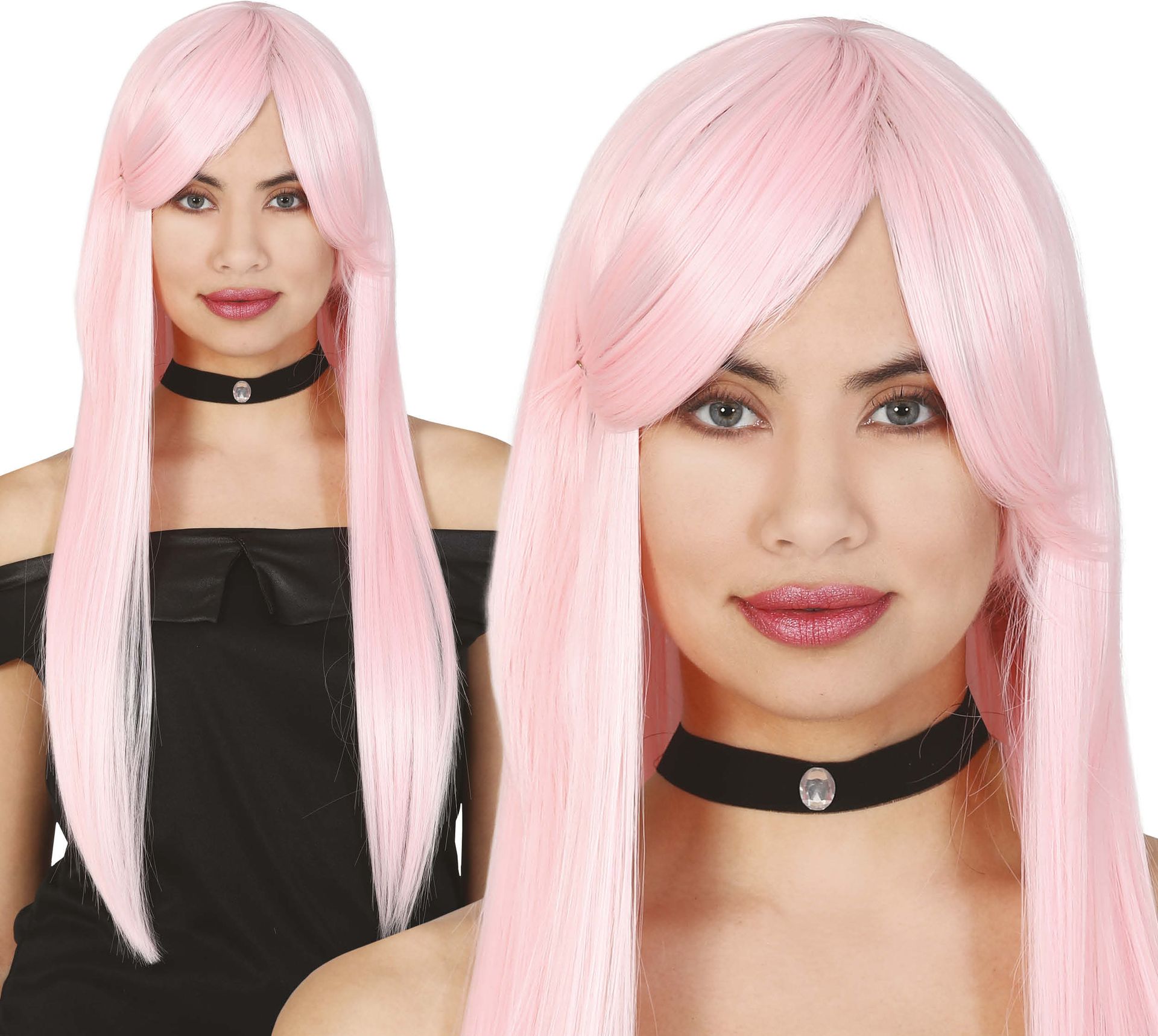 Roze Pruik Lang Stijl Vrouwen