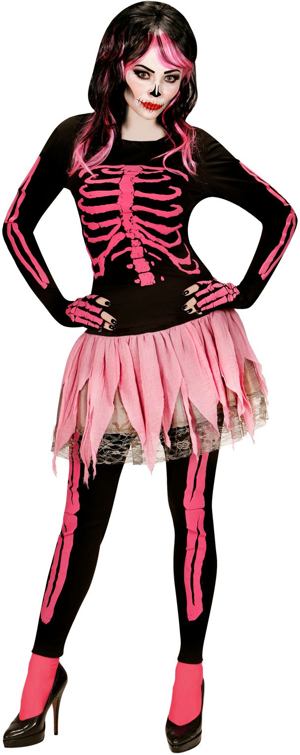 Roze Skelet Kostuum