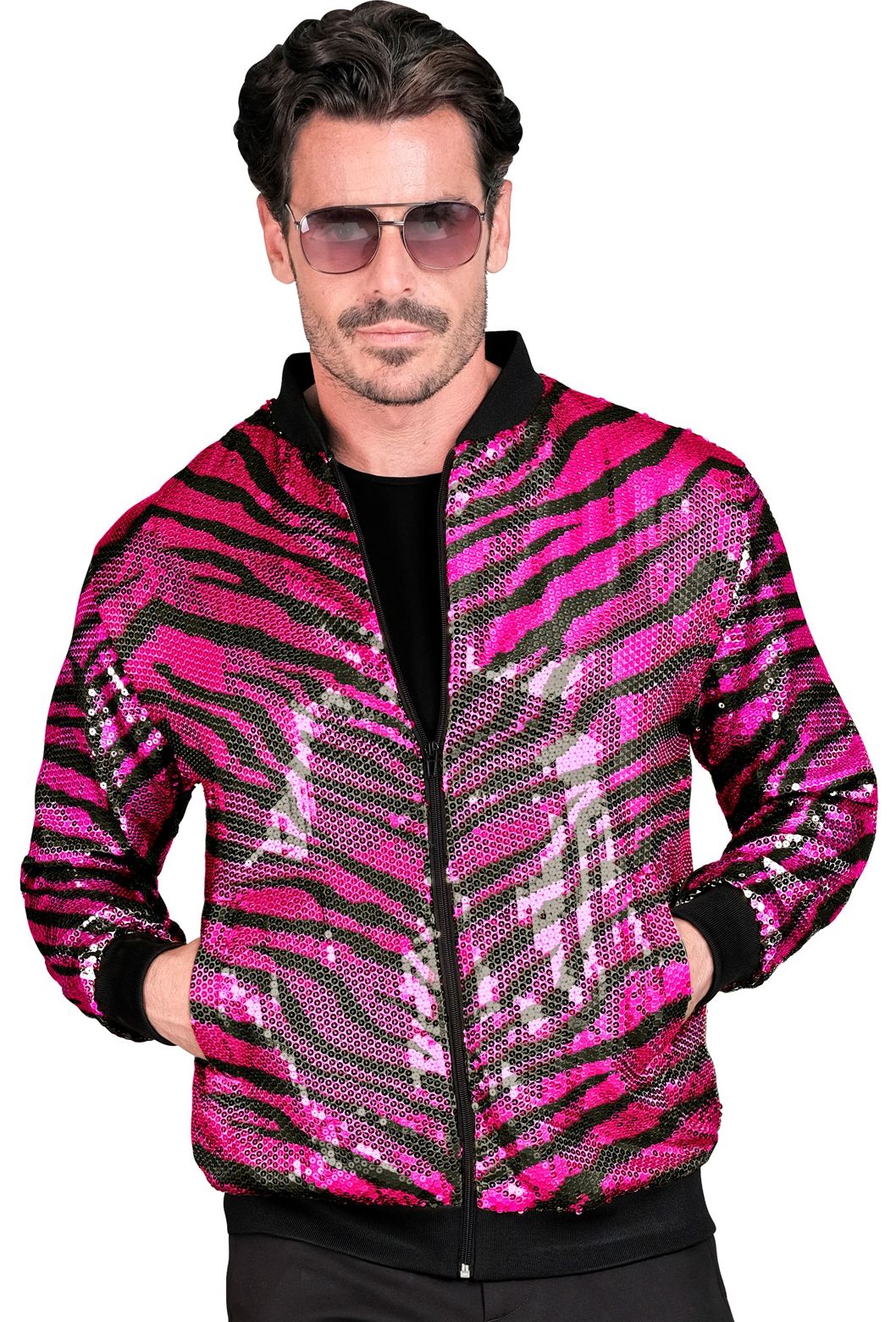 Roze Tijger Pailletten Foute Trainingsjas