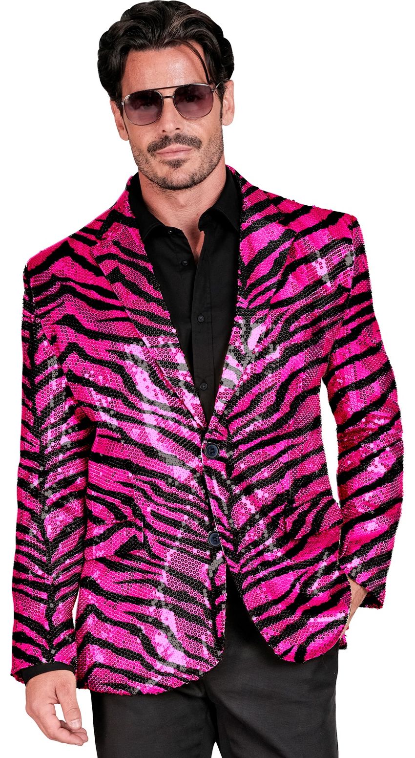 Roze Tijger Pailletten Party Colbert Heren