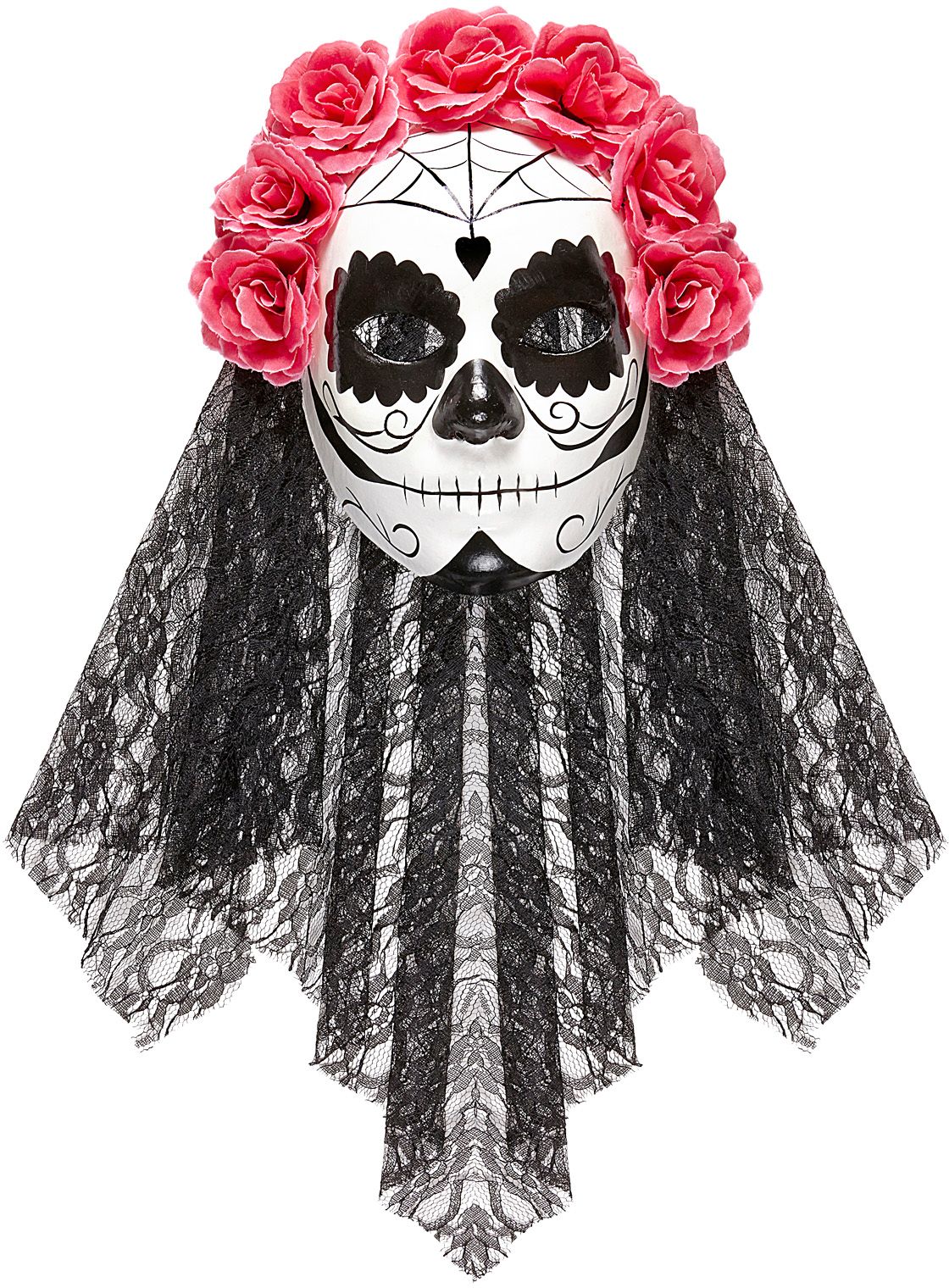 Roze Zwart Dia De Los Muertos Masker met Sluier