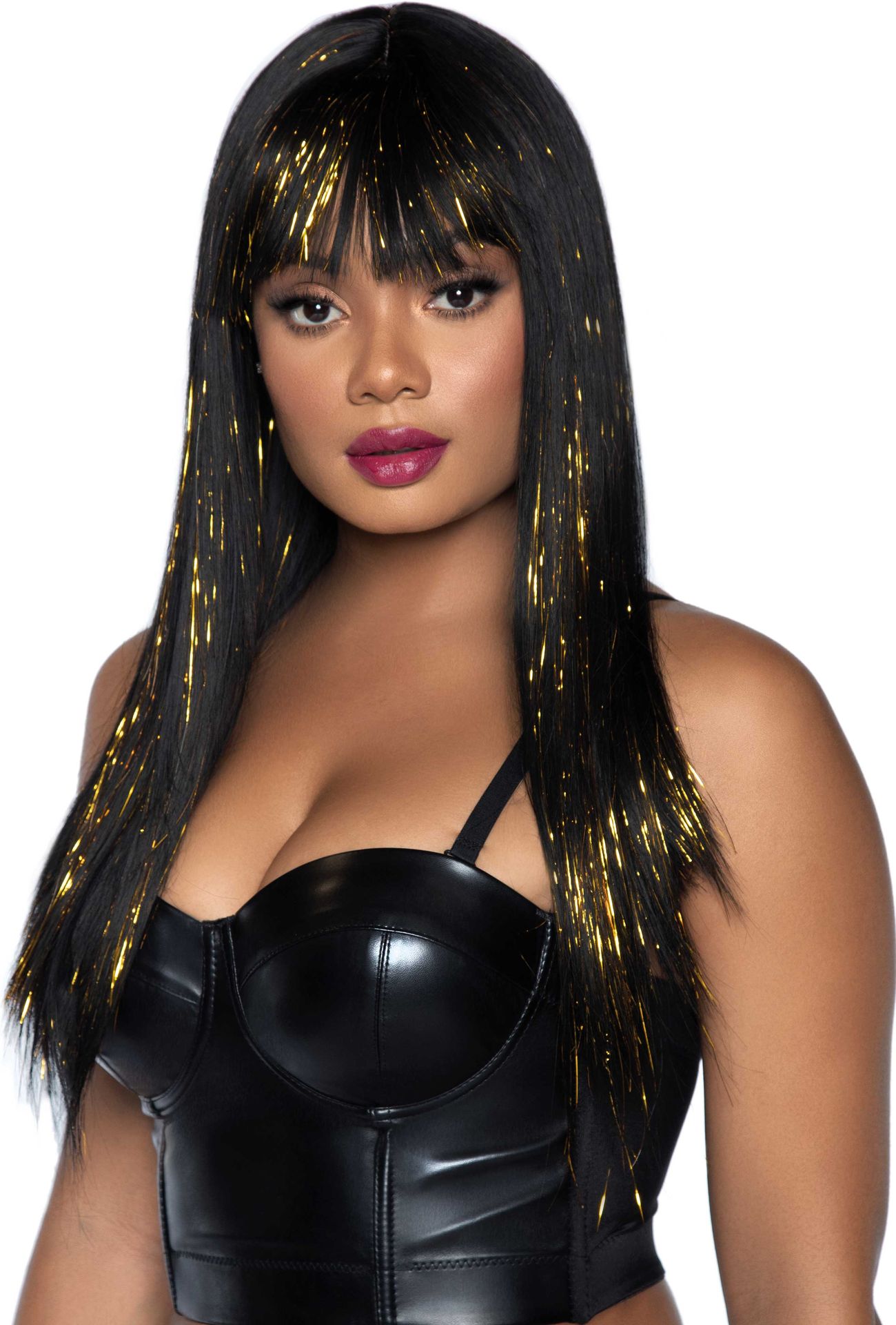 Ruth Zwarte Pruik met Goud Details