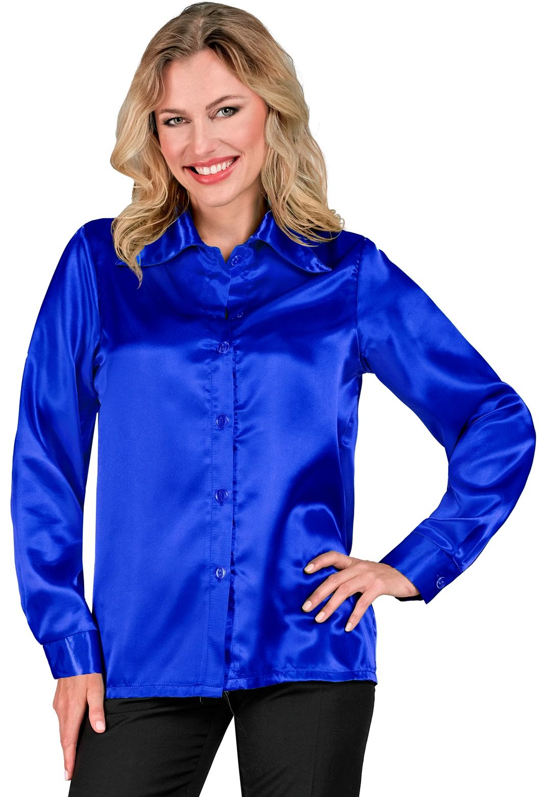 Satijnen 70's Disco Shirt Blauw Dames