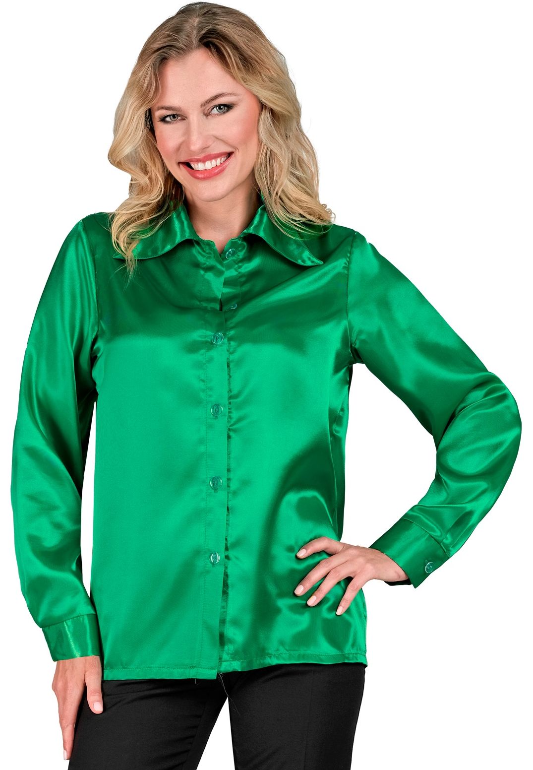 Satijnen 70's Disco Shirt Groen Dames