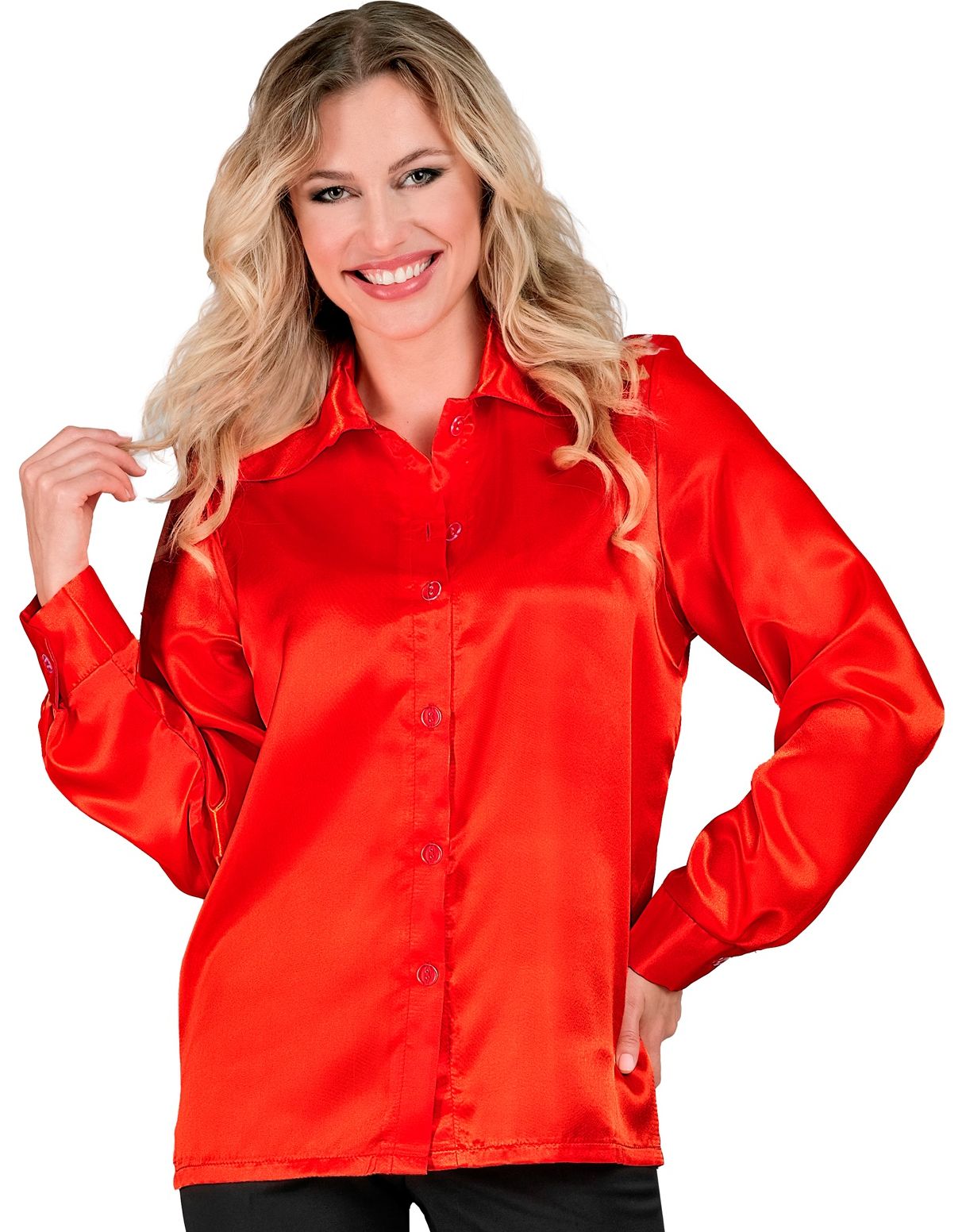 Satijnen 70s disco shirt rood dames