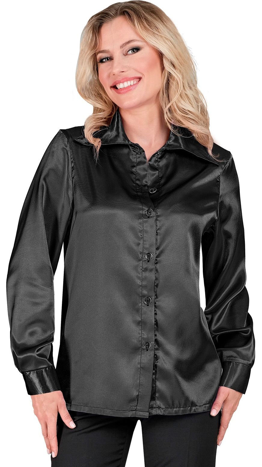 Satijnen 70's Disco Shirt Zwart Dames