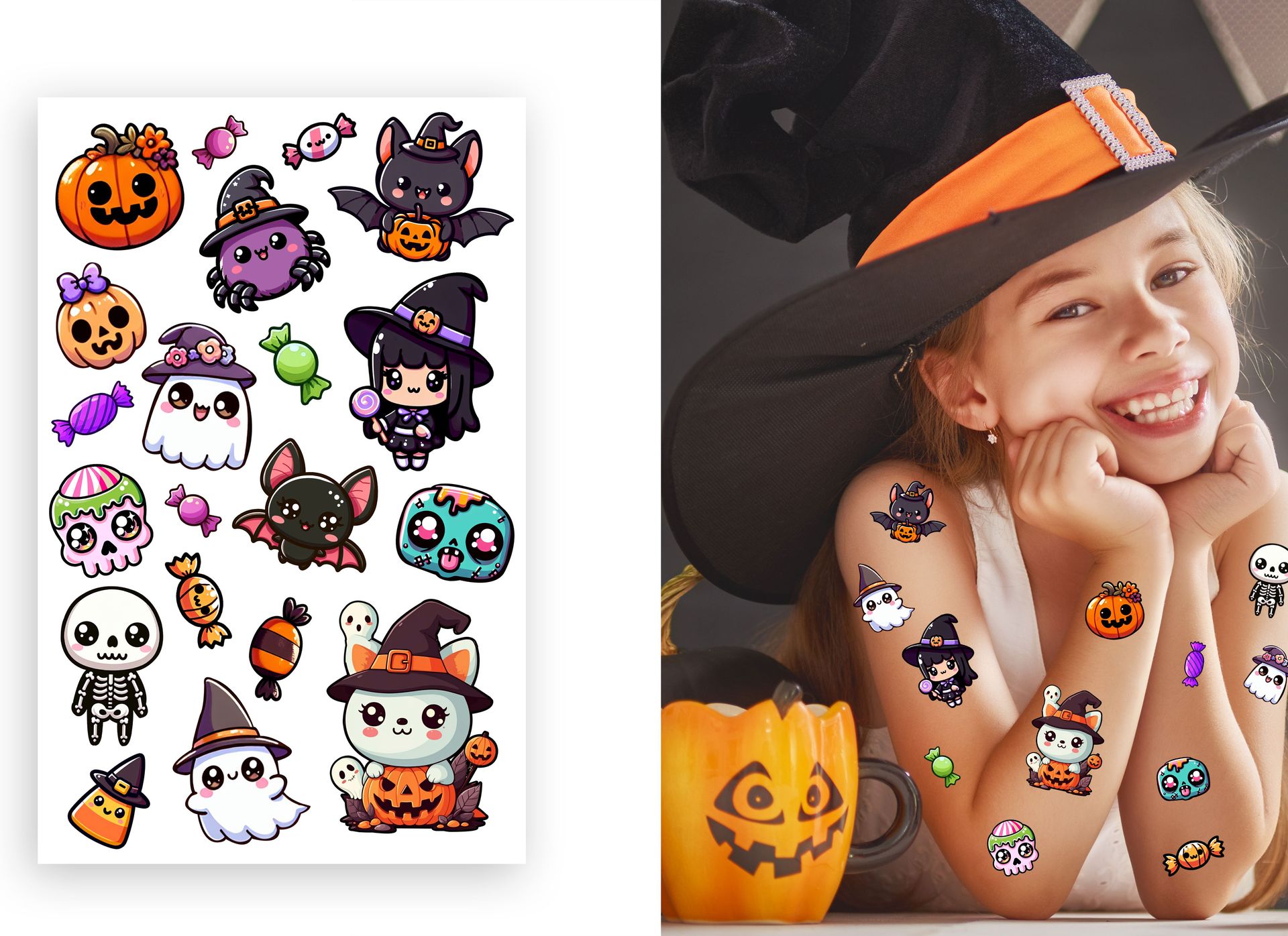 Schattige Halloween Plak Tatoeages