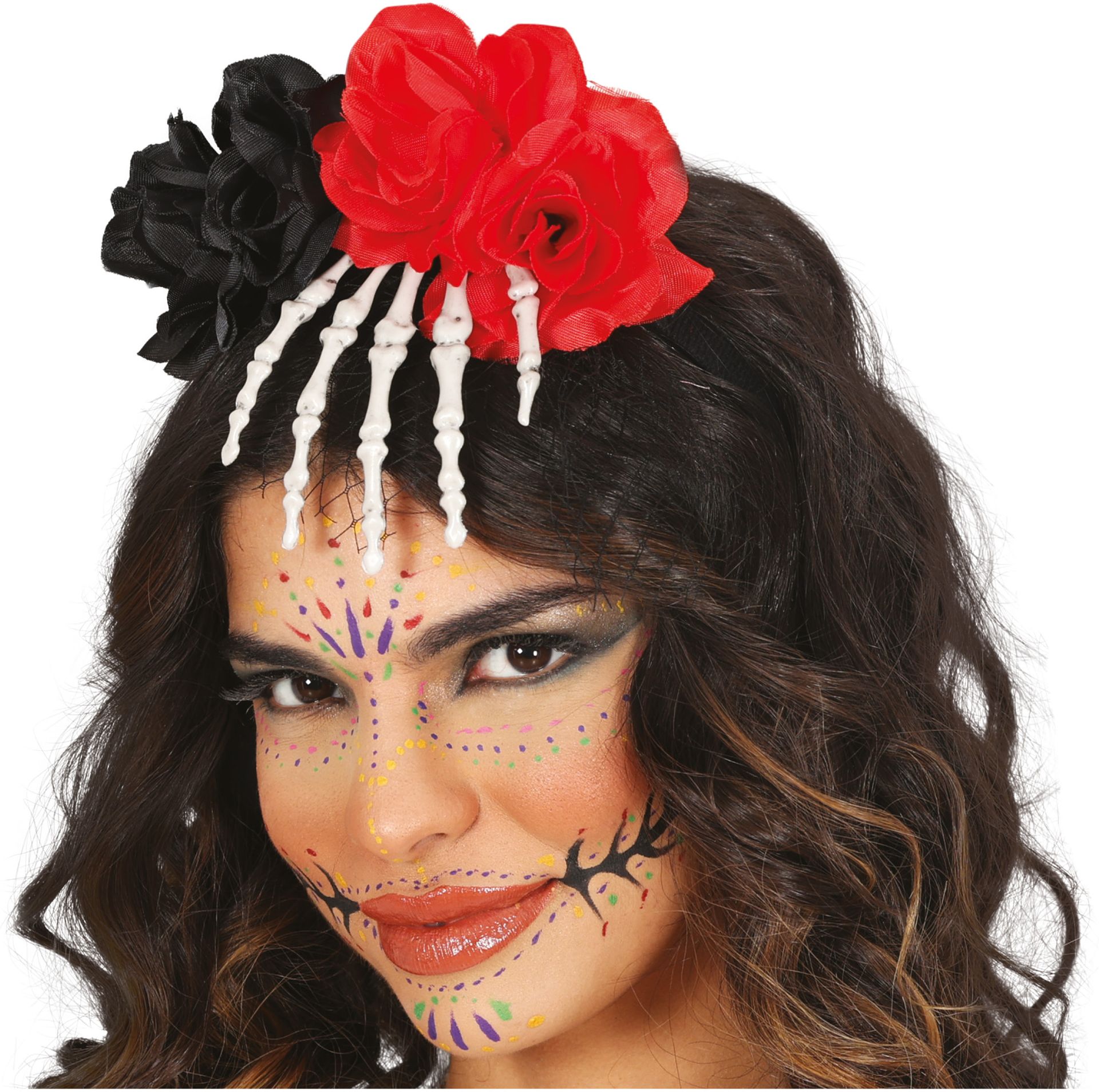 Schedel Hand en Bloemen Hoofdband Dia De Los Muertos