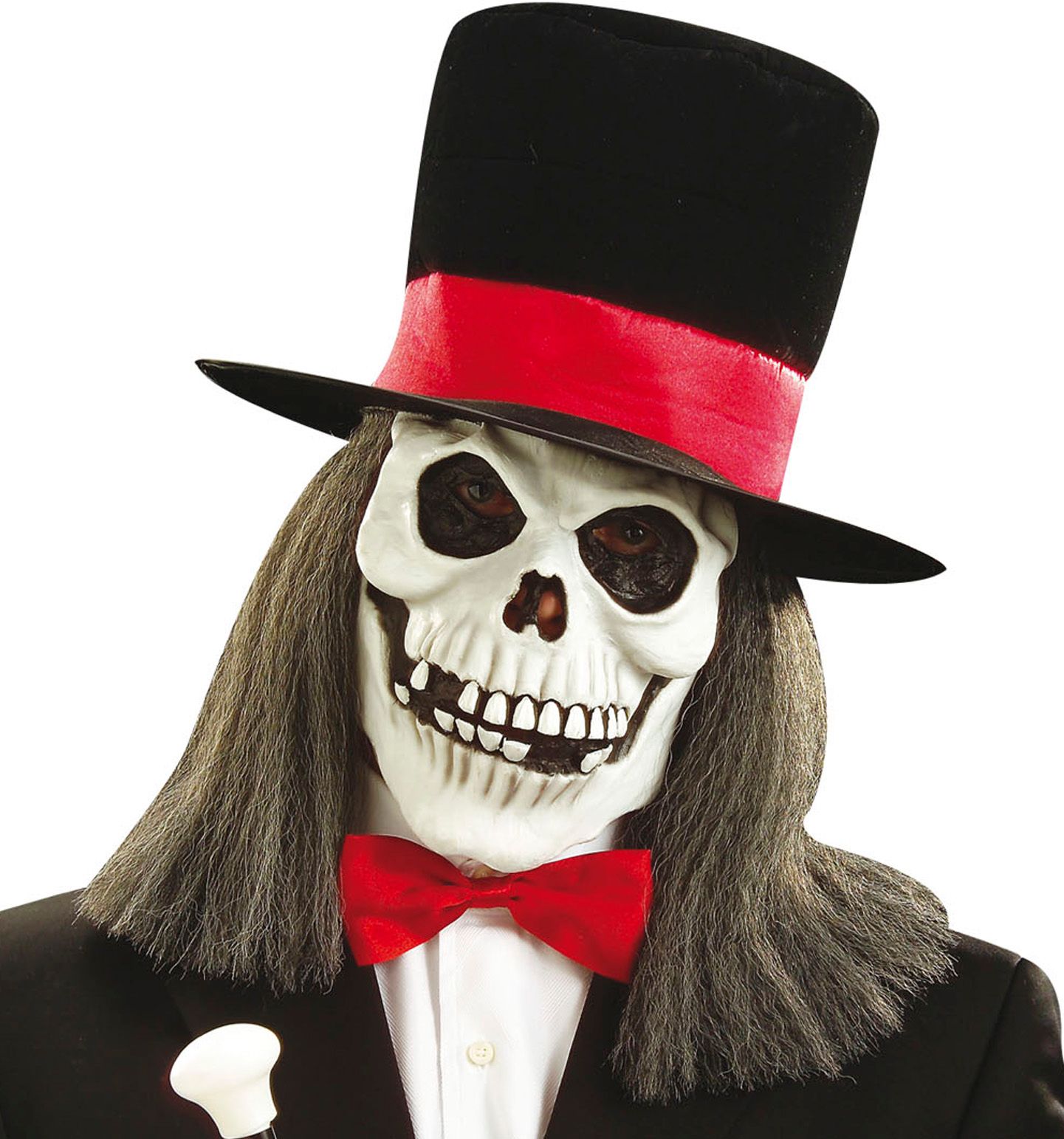 Schedel Masker met Pruik en Hoed