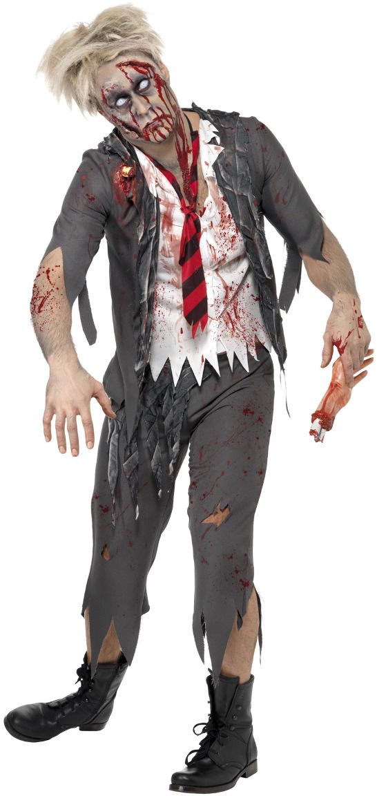 Scholier schoolboy zombie kostuum grijs