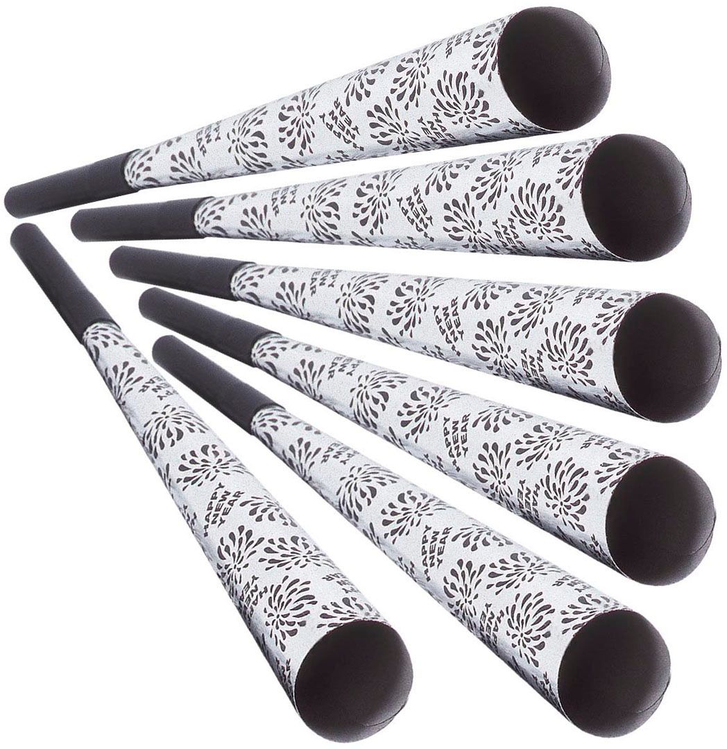 Set Van 6 Zilveren Happy New Year Trompetjes