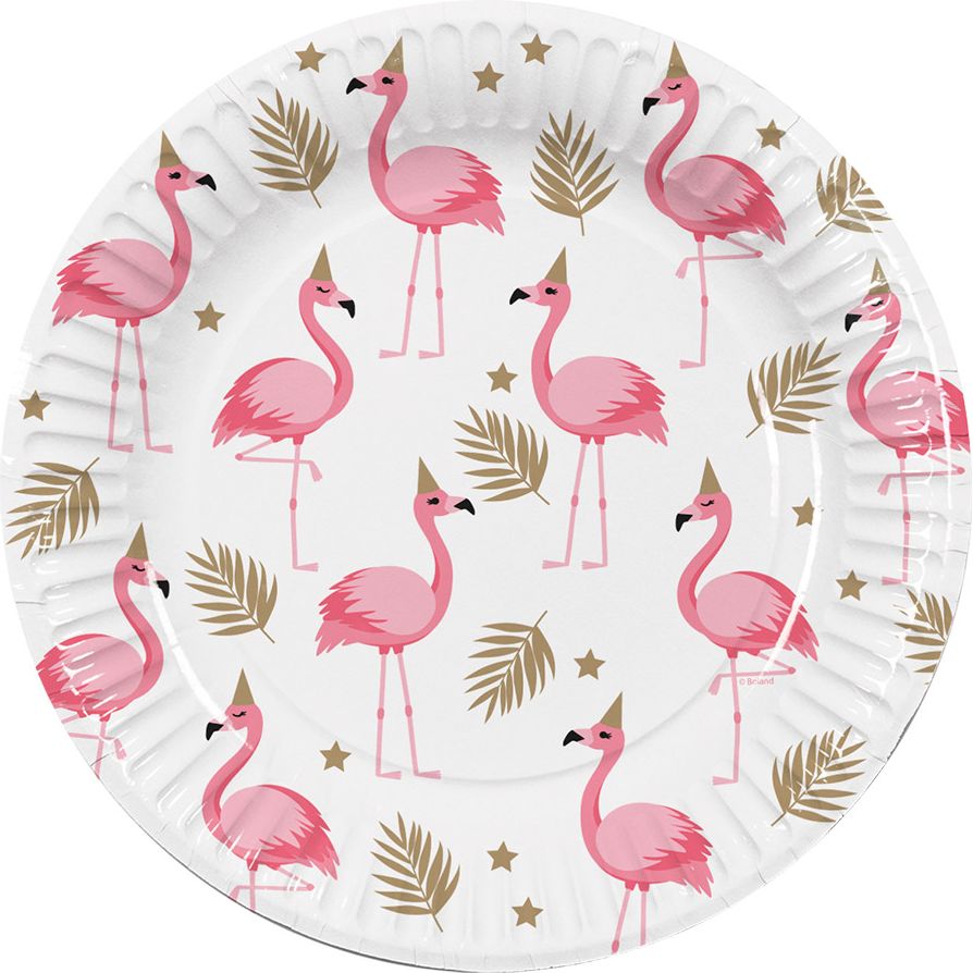 Setje van 10 papieren bordjes flamingo