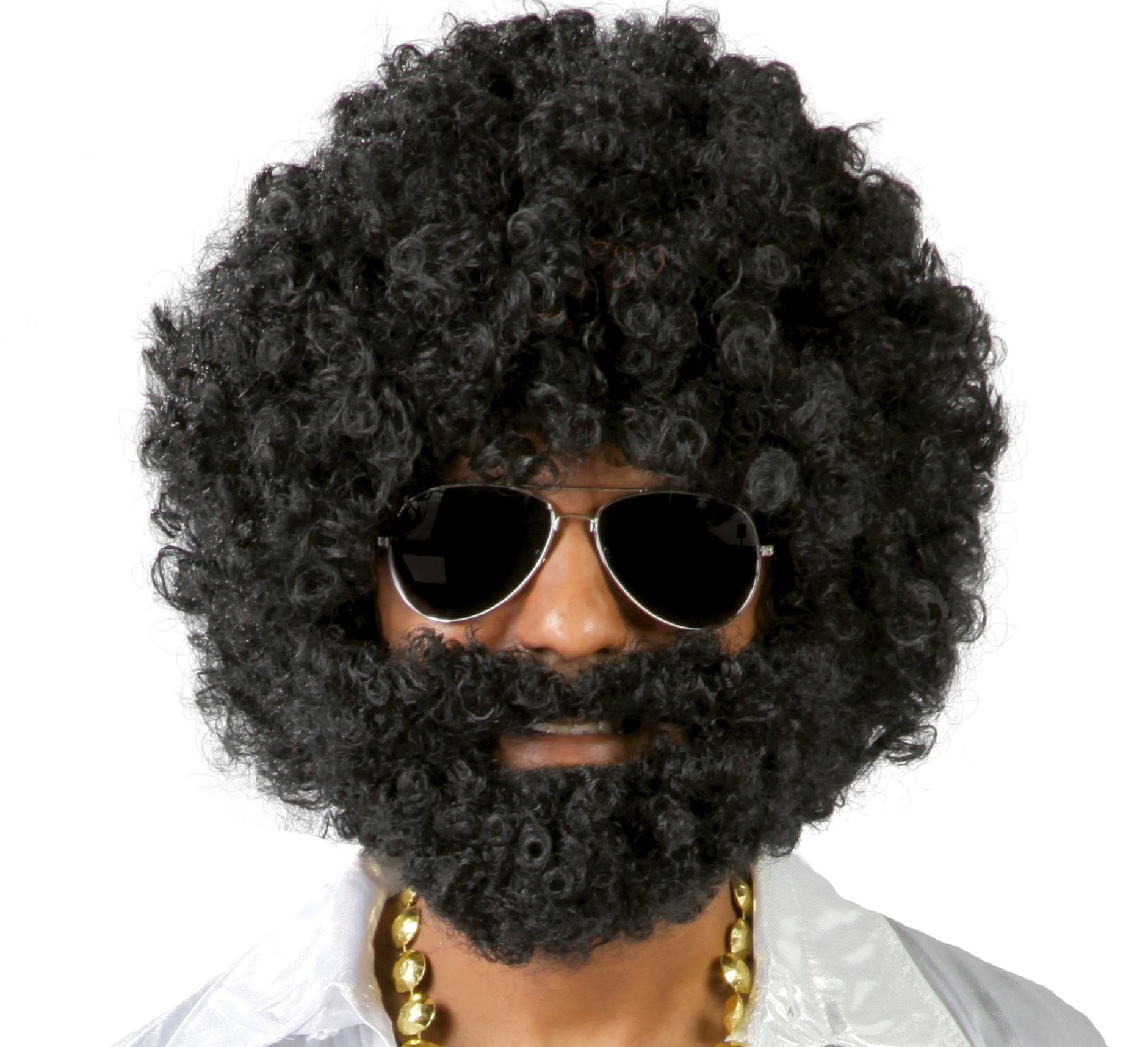 Seventies Afro Pruik met Baard