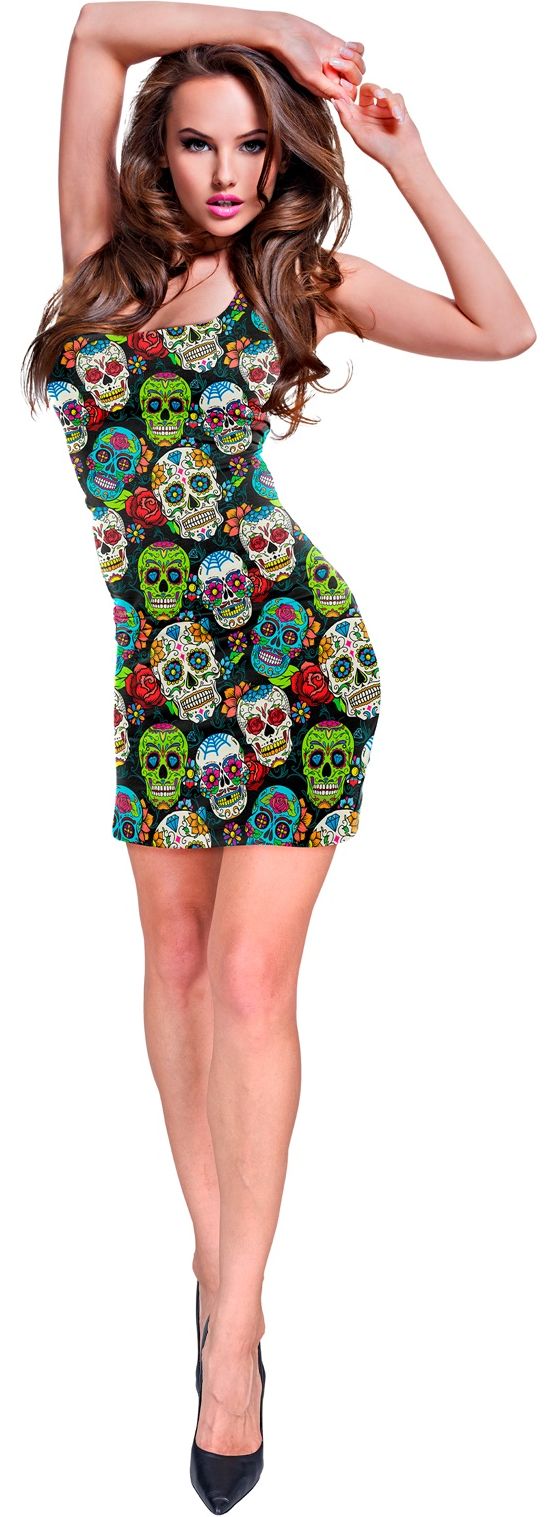 Sexy Kleurrijk Dia De Los Muertos Jurkje Dames