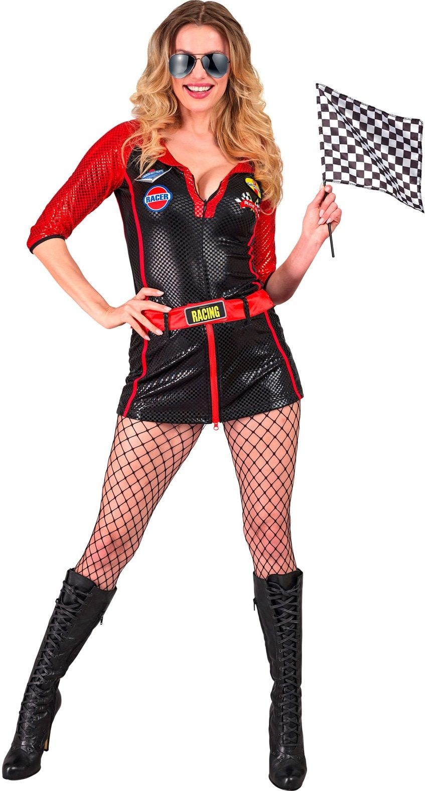 Sexy Race Coureur Kostuum Zwart Rood Dames