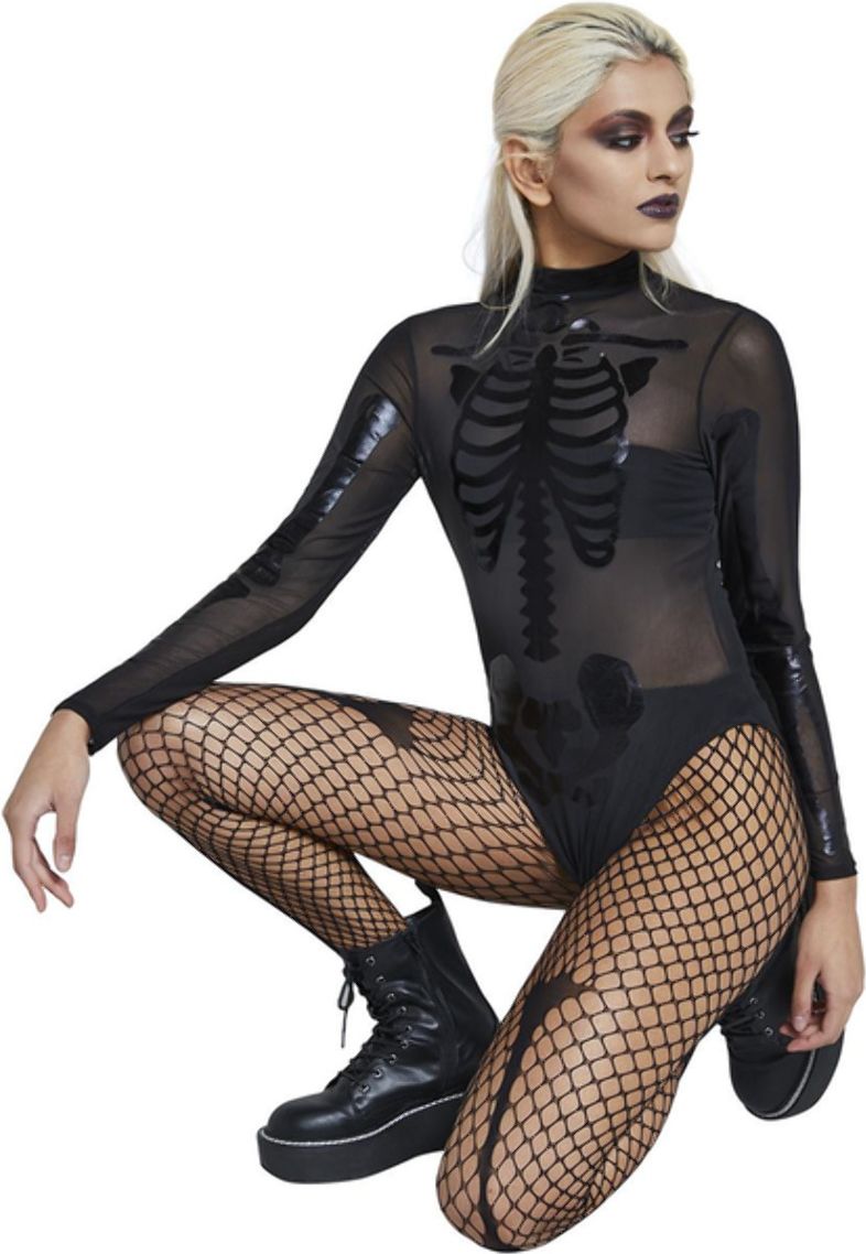 Sexy Skelet Outfit Dames Kostuum Zwart