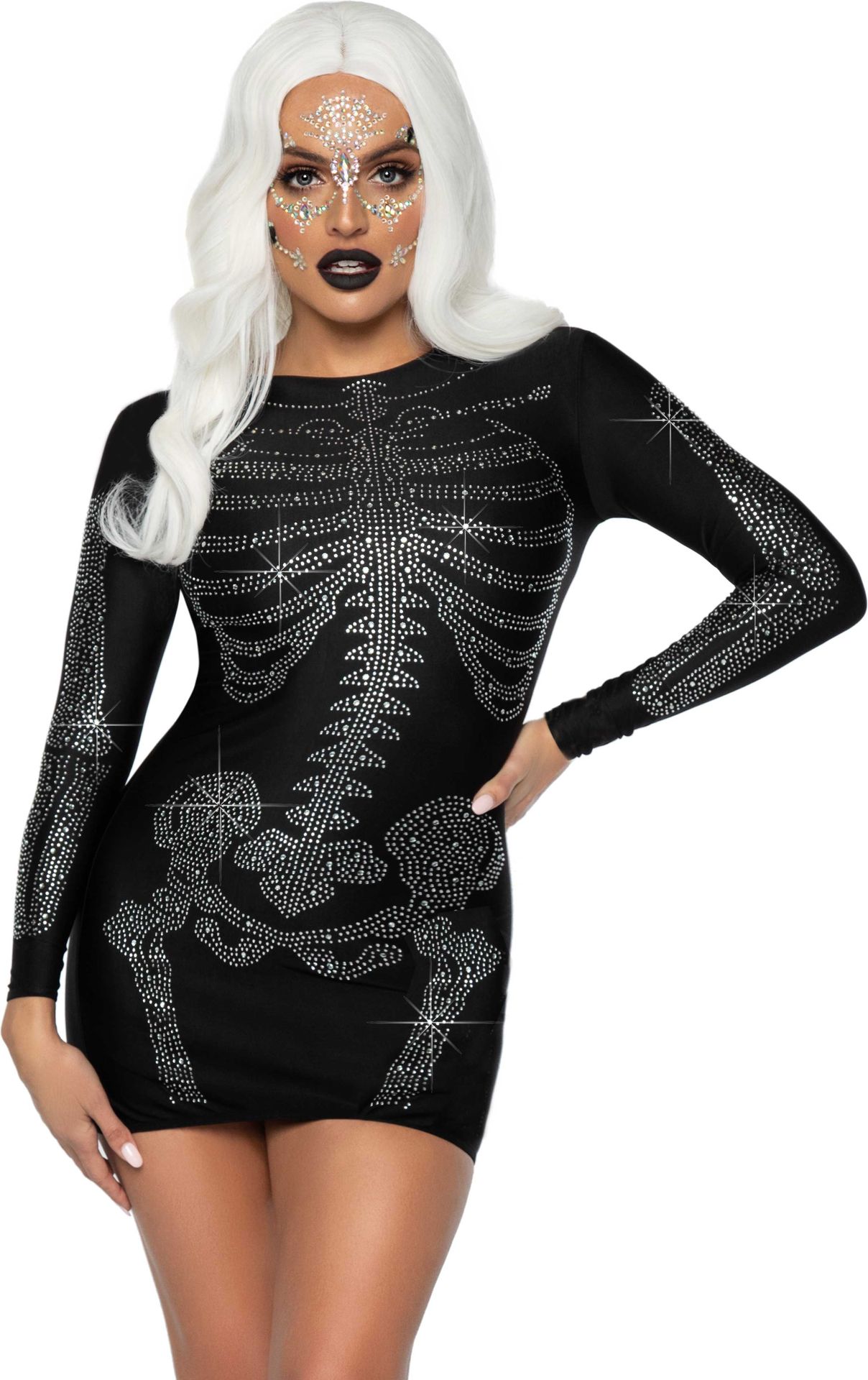 Sexy strass skelet jurkje zwart